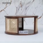 Round Rattan Cane Modern Coffee Table (Teak finish) - Image 3