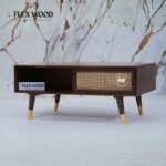 Wooden Rattan Cane Coffee Table(Teak finish) - Image 8