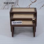 Wooden Rattan Cane Nesting Table Set of 3 (Teak finish) - Image 3