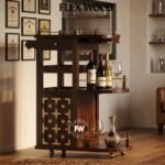 Trolly Solid Wood  Bar Cabinet for Bar Room(honey finsh)