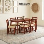 Aron Solid Wood Dining Table with chair for dining room( honey finish)