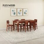 Alex solid wood 6 seater dining table with chair(honey finish)
