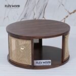 Round Rattan Cane Modern Coffee Table (Teak finish) - Image 4