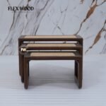 Wooden Rattan Cane Nesting Table Set of 3 (Teak finish) - Image 4