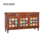 Boho Sheesham Wood Sideboard with tiles(Honey Finish) - Image 3