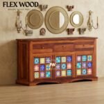 Boho  Wooden Modern Cabinet for Storage( honey finish)