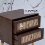 Wooden Cane Bedside Table for Bedroom(Teak finish) - Image 5