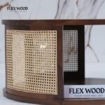 Round Rattan Cane Modern Coffee Table (Teak finish) - Image 5