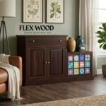 Bunny sheesam wood Shoe Rack With Tiles Fitting(walnut finish)