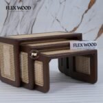 Wooden Rattan Cane Nesting Table Set of 3 (Teak finish) - Image 7