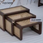 Wooden Rattan Cane Nesting Table Set of 3 (Teak finish) - Image 9
