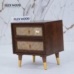 Wooden Cane Bedside Table for Bedroom(Teak finish) - Image 7