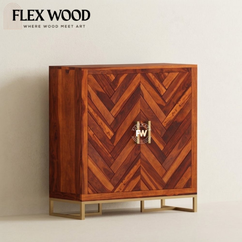 7 Jett sheesam wood Shoe Rack with Doors(honey finish) - Image 1