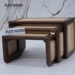 Wooden Rattan Cane Nesting Table Set of 3 (Teak finish) - Image 6