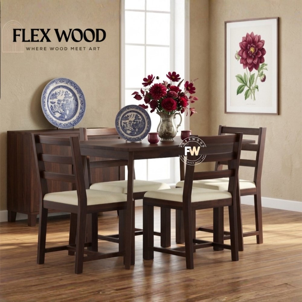 7 Aron Solid wood Dining Table 4 seater with chair(walnut finish) - Image 1
