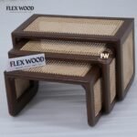 Wooden Rattan Cane Nesting Table Set of 3 (Teak finish) - Image 5