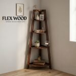 Sia sheesam wood corner bookshlef(walnut finish)