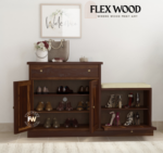 Bunny sheesam wood Shoe Rack With Tiles Fitting(walnut finish) - Image 2