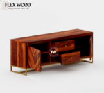 Jett metal base solid wood Tv Unit for Home with Storage(honey finish) - Image 5