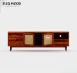 Rattan  Cane work sheesam wood Tv Unit for Home(honey finish) - Image 4