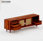 Rattan  Cane work sheesam wood Tv Unit for Home(honey finish) - Image 5