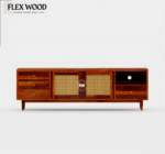 Rattan  Cane work sheesam wood Tv Unit for Home(honey finish) - Image 2