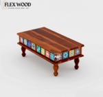 Boho solid wood Coffee Table with Tiles(honey finish) - Image 3