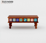 Boho solid wood Coffee Table with Tiles(honey finish) - Image 2