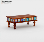 Boho solid wood Coffee Table with Tiles(honey finish) - Image 5
