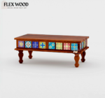 Boho solid wood Coffee Table with Tiles(honey finish) - Image 4