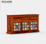 Boho  Wooden Modern Cabinet for Storage( honey finish) - Image 3