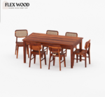 Alex cane  Dining Table 6 seater with chair(honey finish) - Image 2