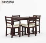 Aron Solid wood Dining Table 4 seater with chair(walnut finish) - Image 2