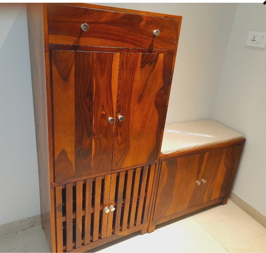 Floreta Shoes Rack With Seating(honey finish) photo review