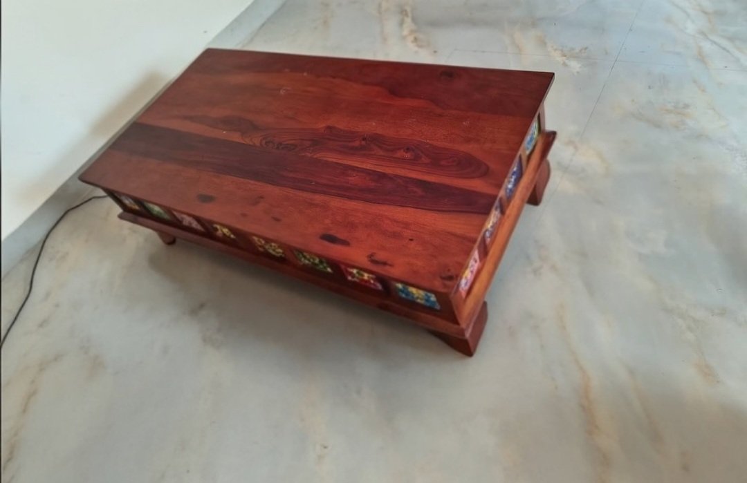 Boho solid wood Coffee Table with Tiles(honey finish) photo review