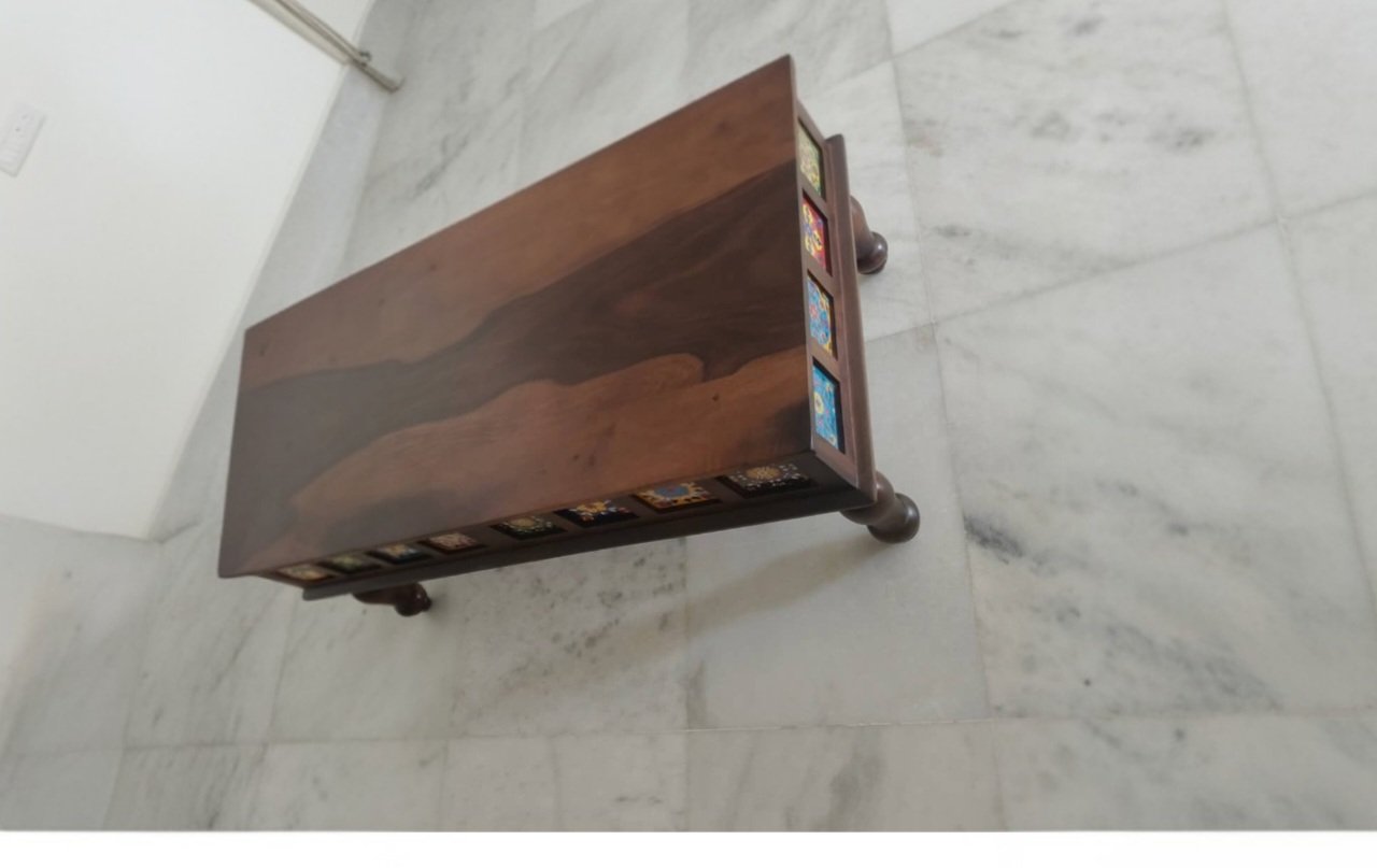 Boho solid wood Coffee Table with Tiles(honey finish) photo review