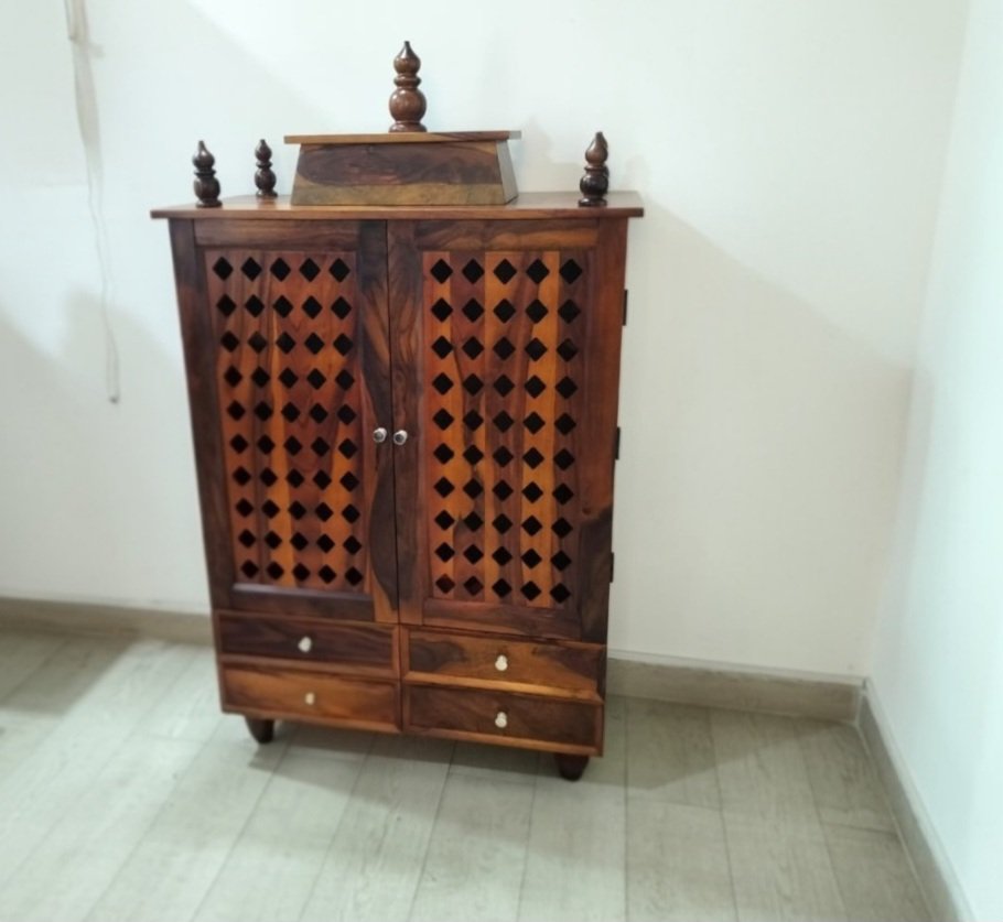 Nayra solid wood Temple for home with Door( honey finish) photo review