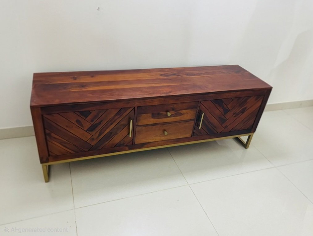 Jett metal base solid wood Tv Unit for Home with Storage(honey finish) photo review