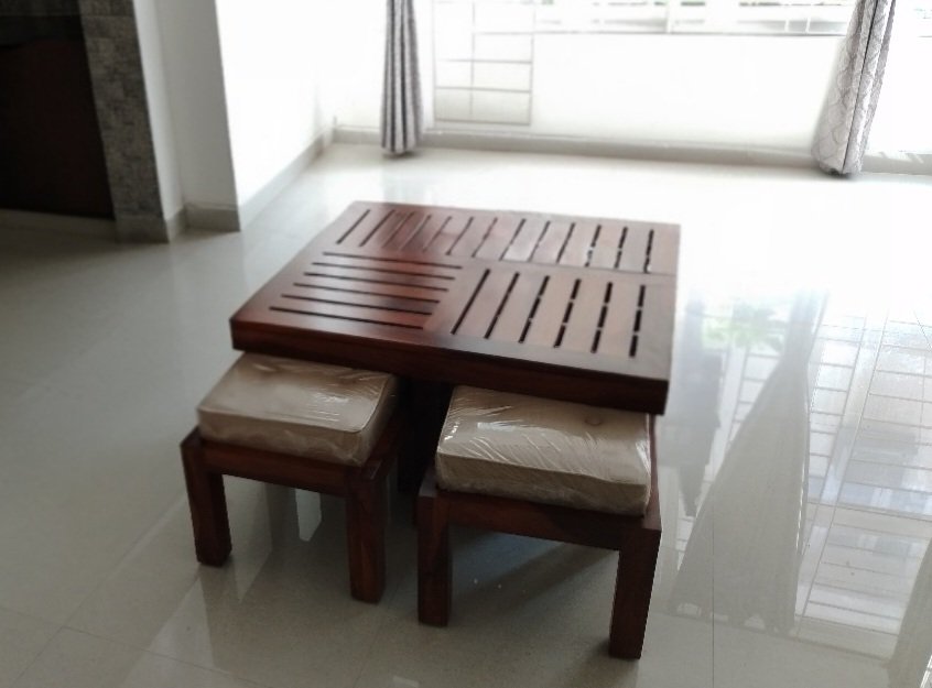 Warrow sheesaam wood Coffee Table with Stool for Home(honey finish) photo review