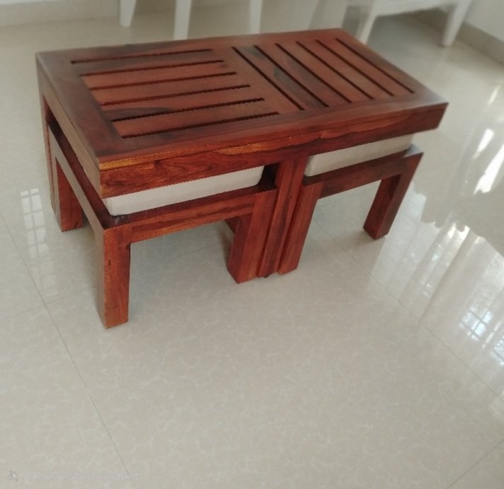 Warrow sheesaam wood Coffee Table with Stool for Home(honey finish) photo review