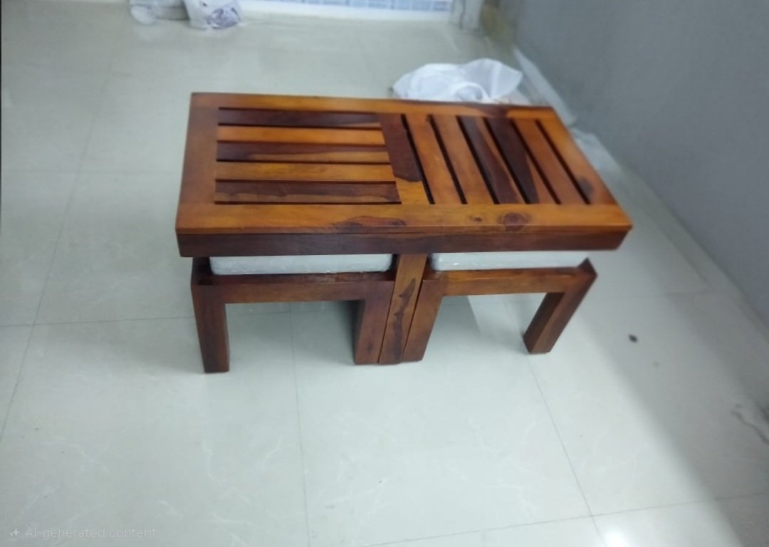 Warrow sheesaam wood Coffee Table with Stool for Home(honey finish) photo review
