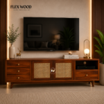 Rattan  Cane work sheesam wood Tv Unit for Home(honey finish)