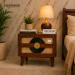 Rattan Flower Cane Bedside Table (Honey finish)