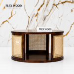 Jodhpur Round Rattan Cane Modern Coffee Table (Teak finish)