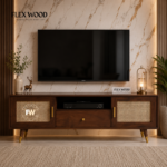 Rattan Cane Tv Unit(Teak finish)