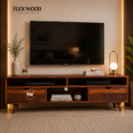 Onva sheesam wood Tv Unit for Home(honey finish)