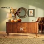 Fulter Solid Wood Sideboard Cabinet Two Doors and Three Drawers( brown finish)