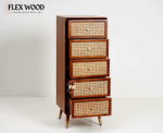 Boston Solid Wood Rattan Cane Tall Chest of Drawer Five Drawer( honey finish) - Image 3