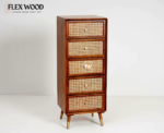 Boston Solid Wood Rattan Cane Tall Chest of Drawer Five Drawer( honey finish) - Image 2