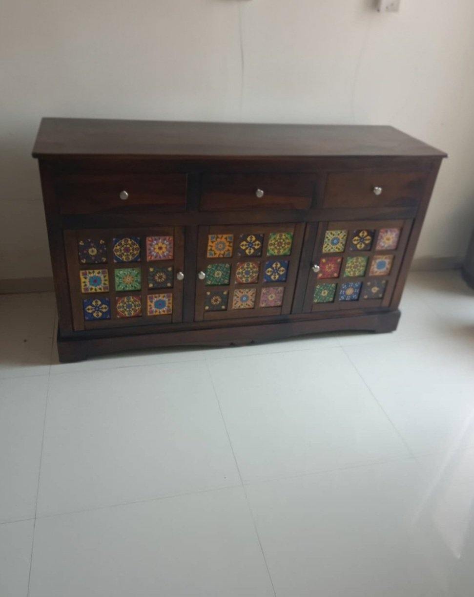Boho  Wooden Modern Cabinet for Storage( honey finish) photo review